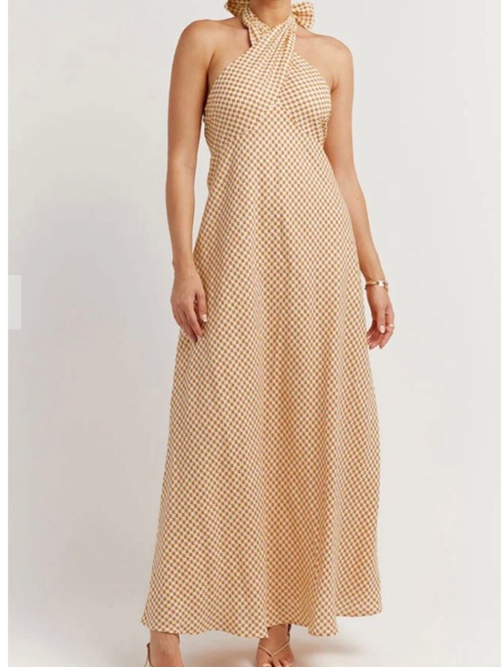 DISSH Dresses & Skirts - DISSH Gaia Mango Geo Cross Halter Dress Orange 10